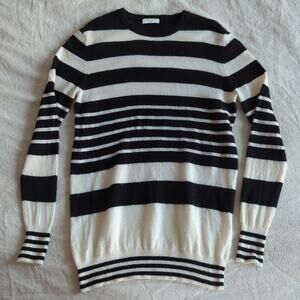 Equipment Black and White Striped Classic 100% Cashmere Sweater Size M